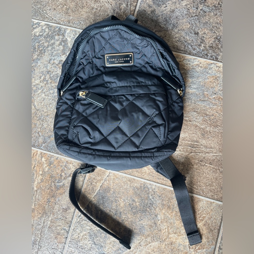 Marc Jacobs Black Quilted Nylon Mini Backpack with Gold Hardware